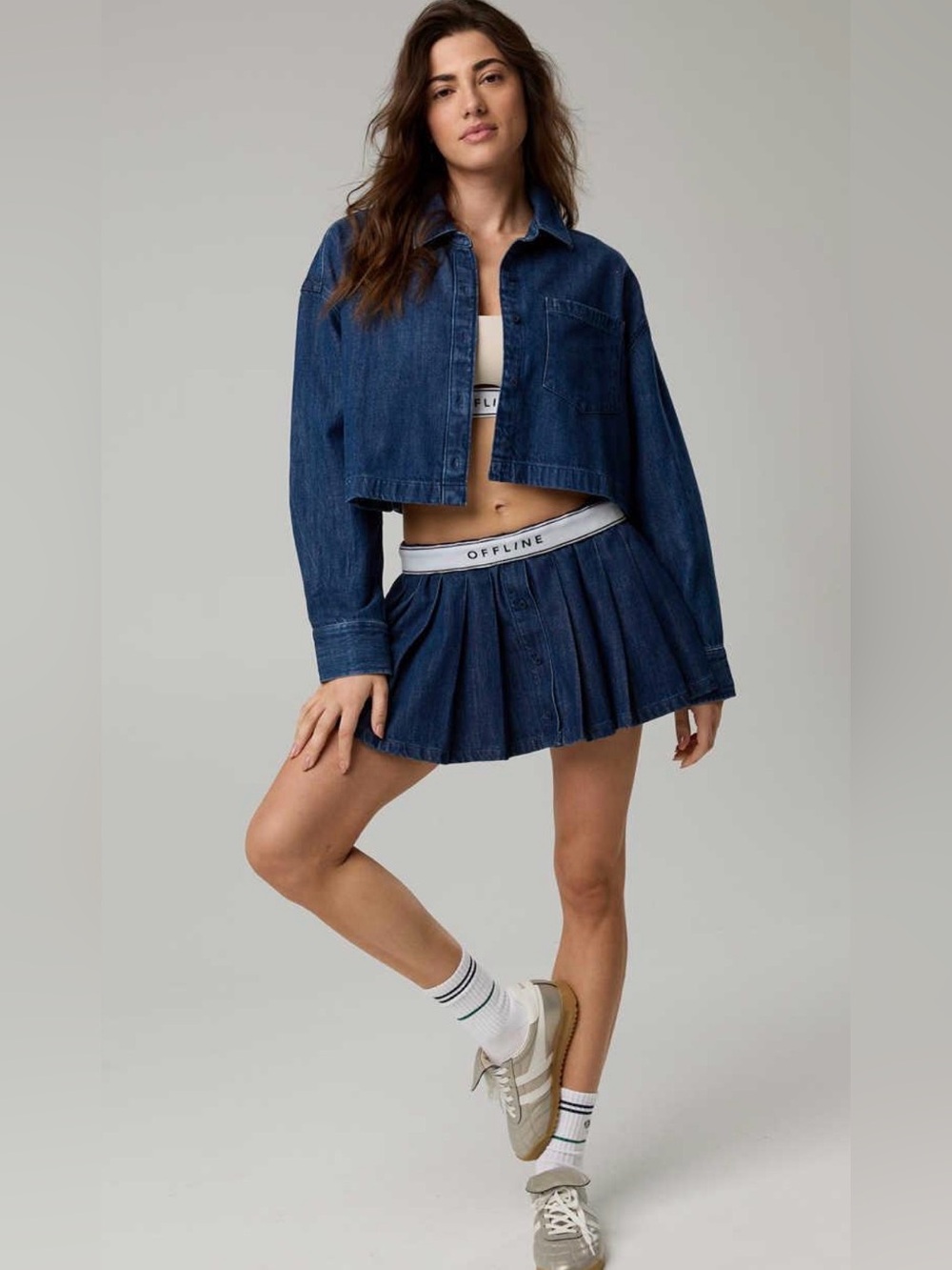 OFFLINE AERIE Denim Mini Pleated‎ Skort Skirt Denim XS